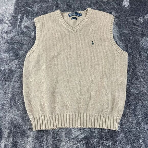 Polo Ralph Lauren Other - Vtg Polo Ralph Lauren Brown Knitted V-Neck Sweater Vest Men's L Pony Golf Cotton